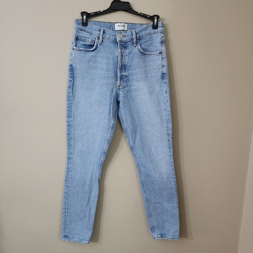 Agolde Jeans Women Size 26 High Rise Slim Srtetch Button Fly Light Blue Cotton